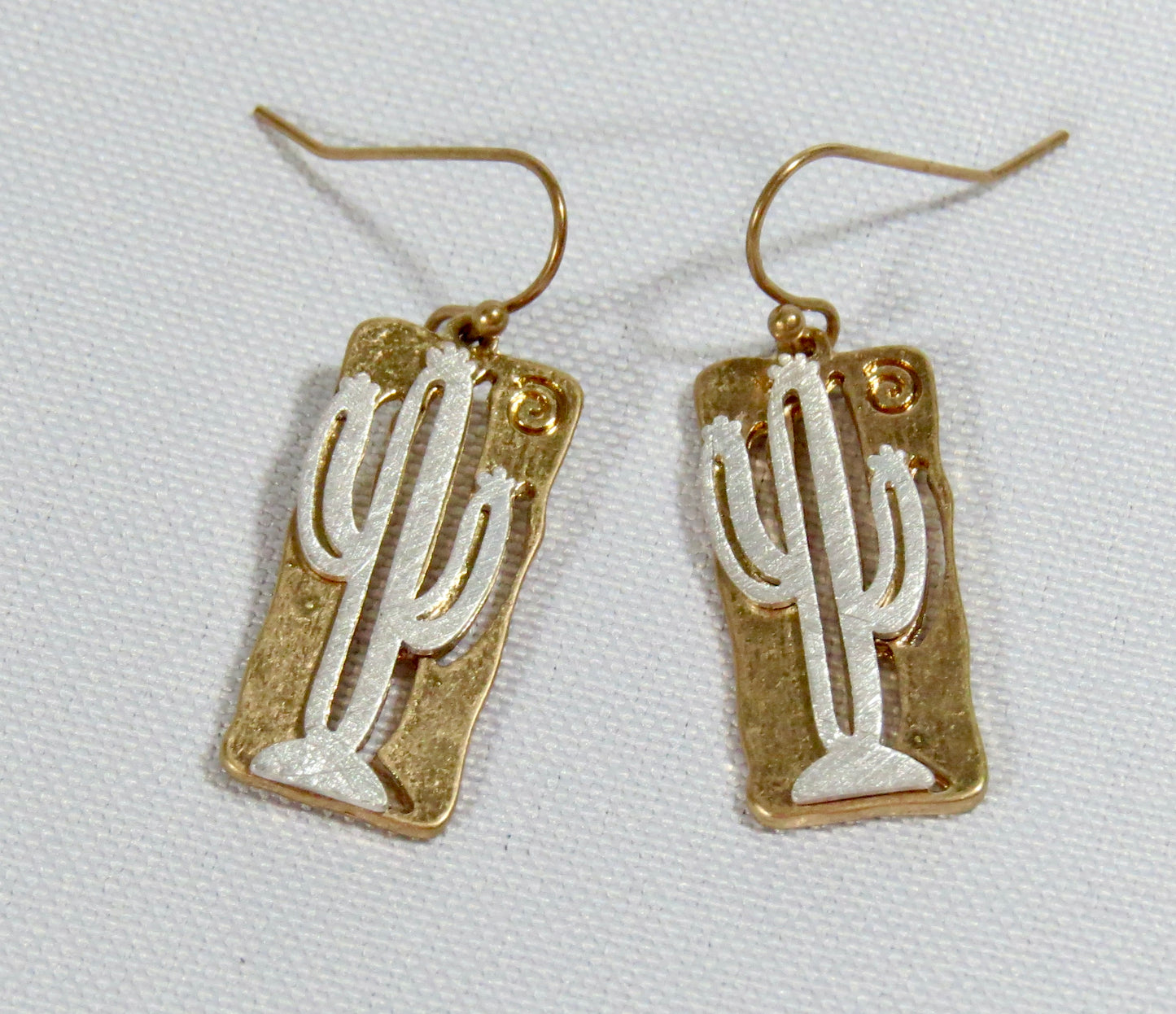 Brass Background Cutout Earrings-Silver Cactus