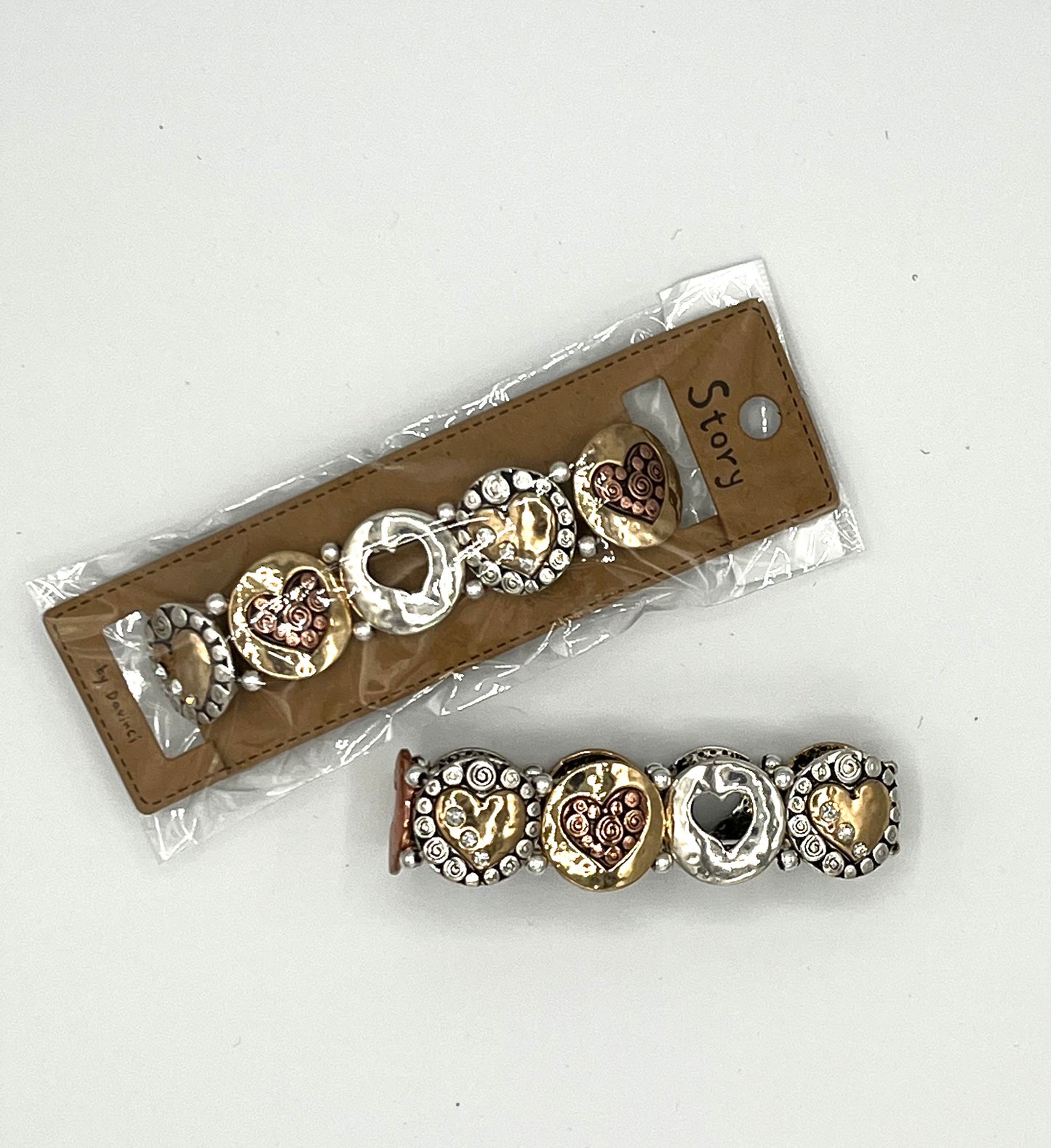 3 Tone Heart Stretch Bracelet