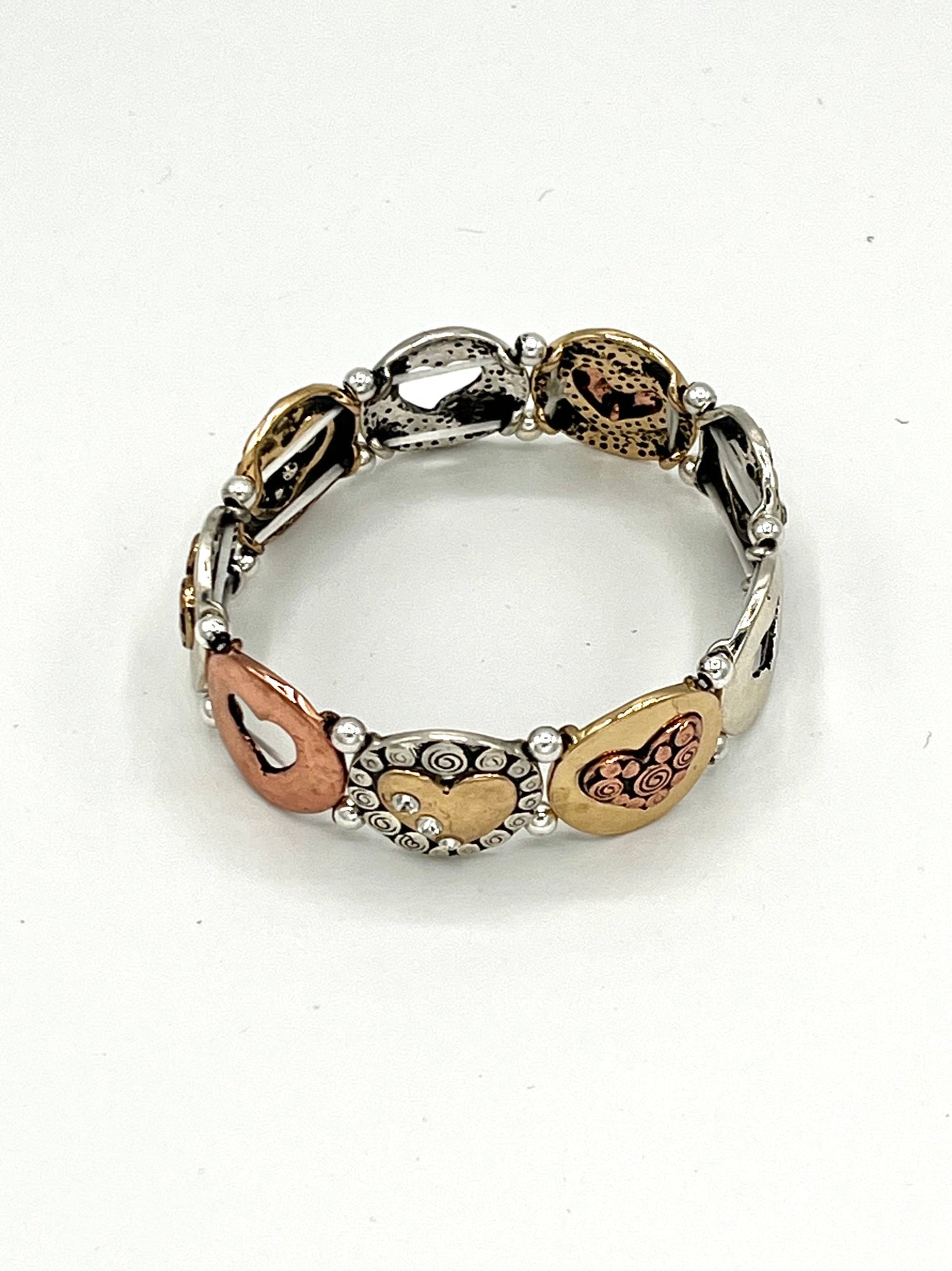 3 Tone Heart Stretch Bracelet