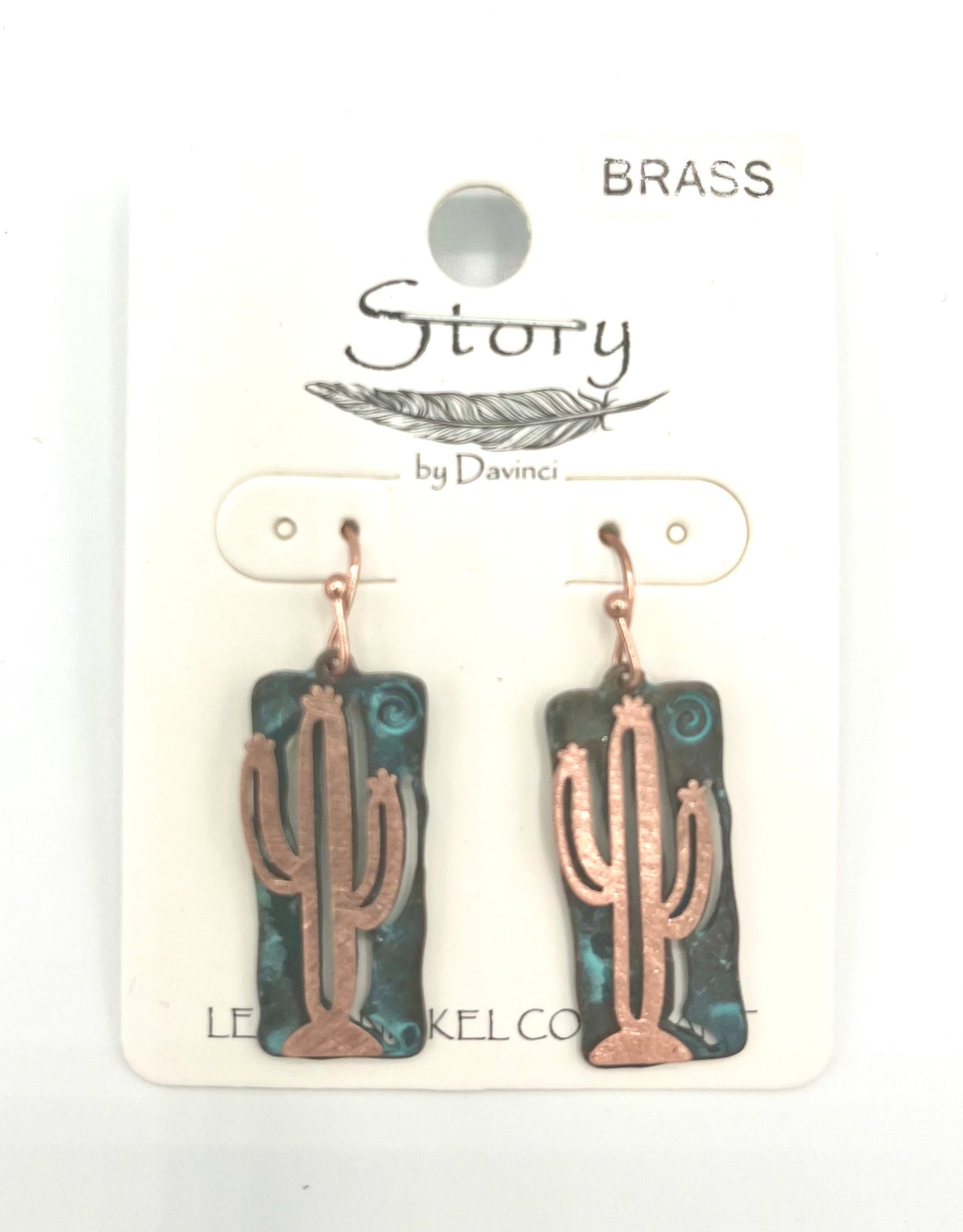 Patina Background Silver Cactus Cutout Earrings