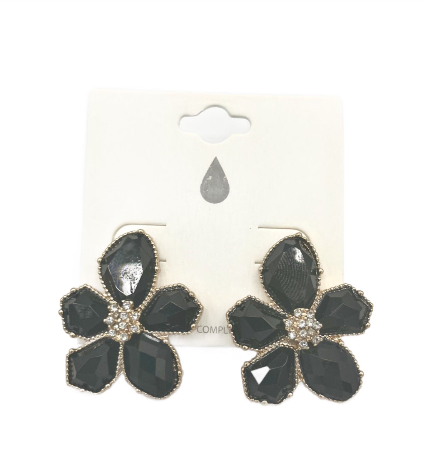 Black Crystal Flower with Bling Center Earrings