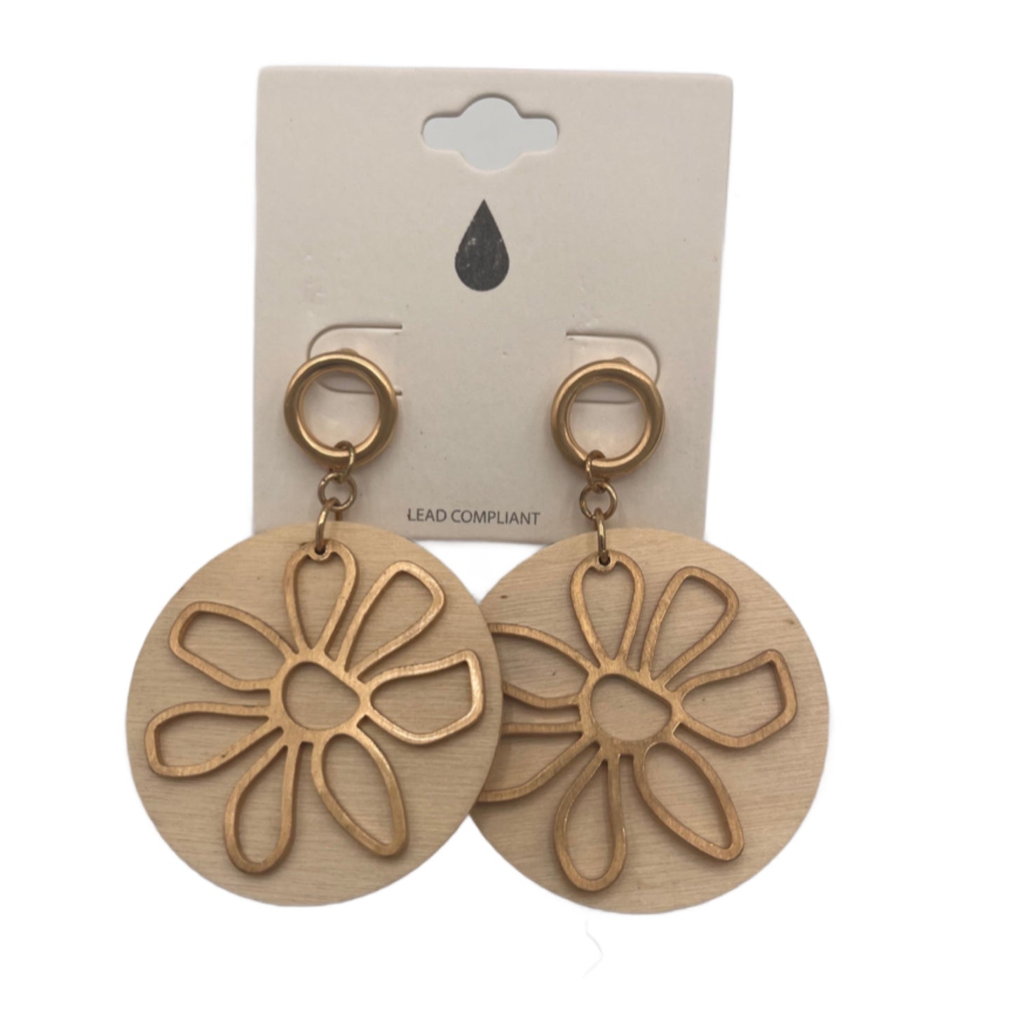 Round White Back-Ground with Gold Metal Daisy Overlay