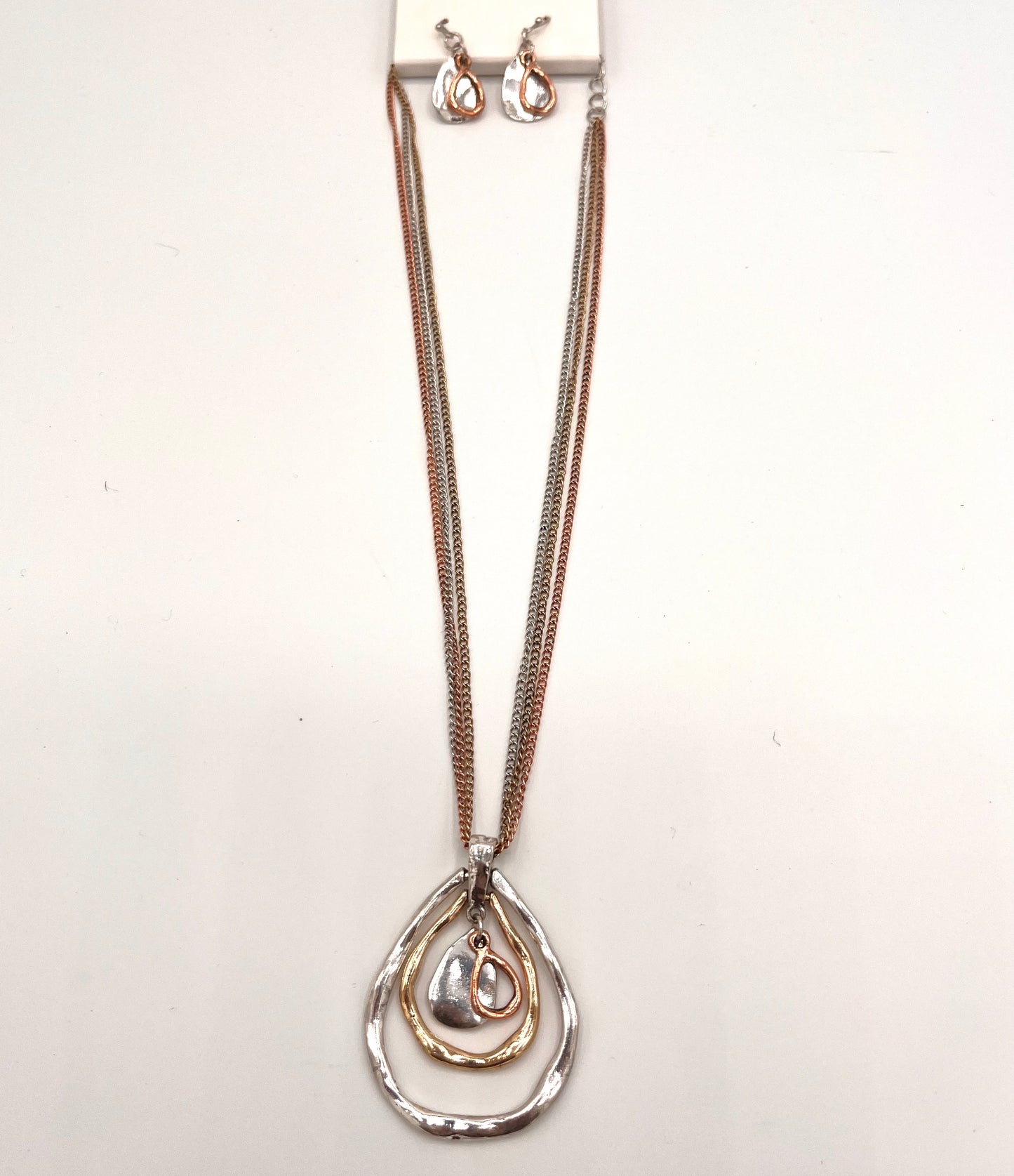 Teardrop Silver,Brass & Copper Necklace & Earring Set