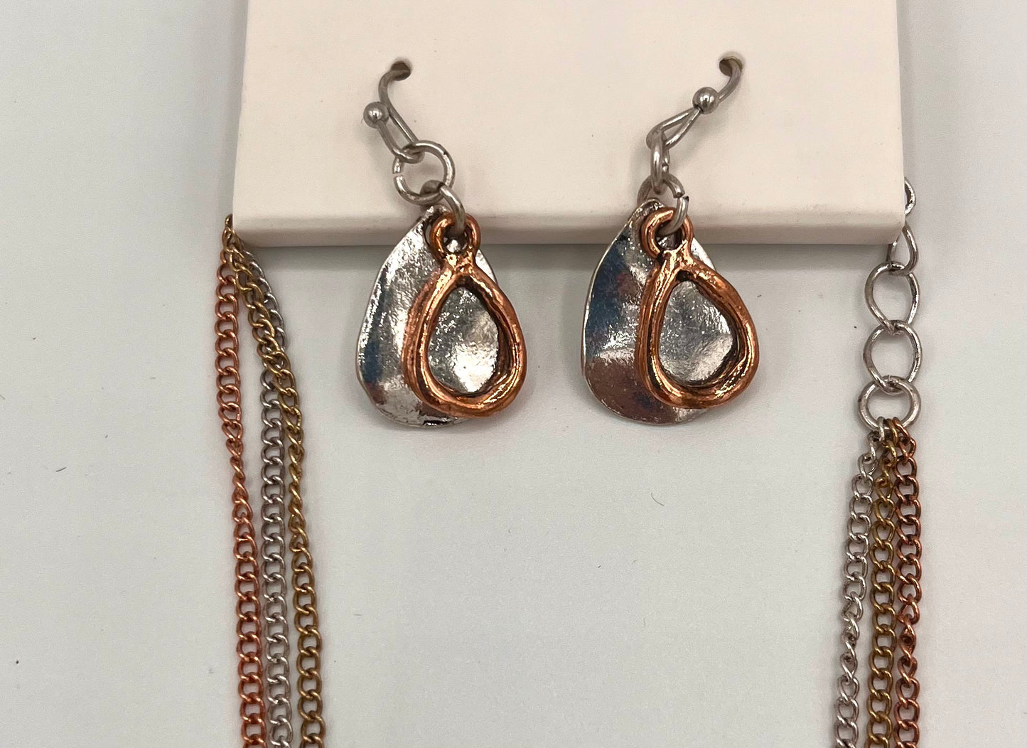 Teardrop Silver,Brass & Copper Necklace & Earring Set