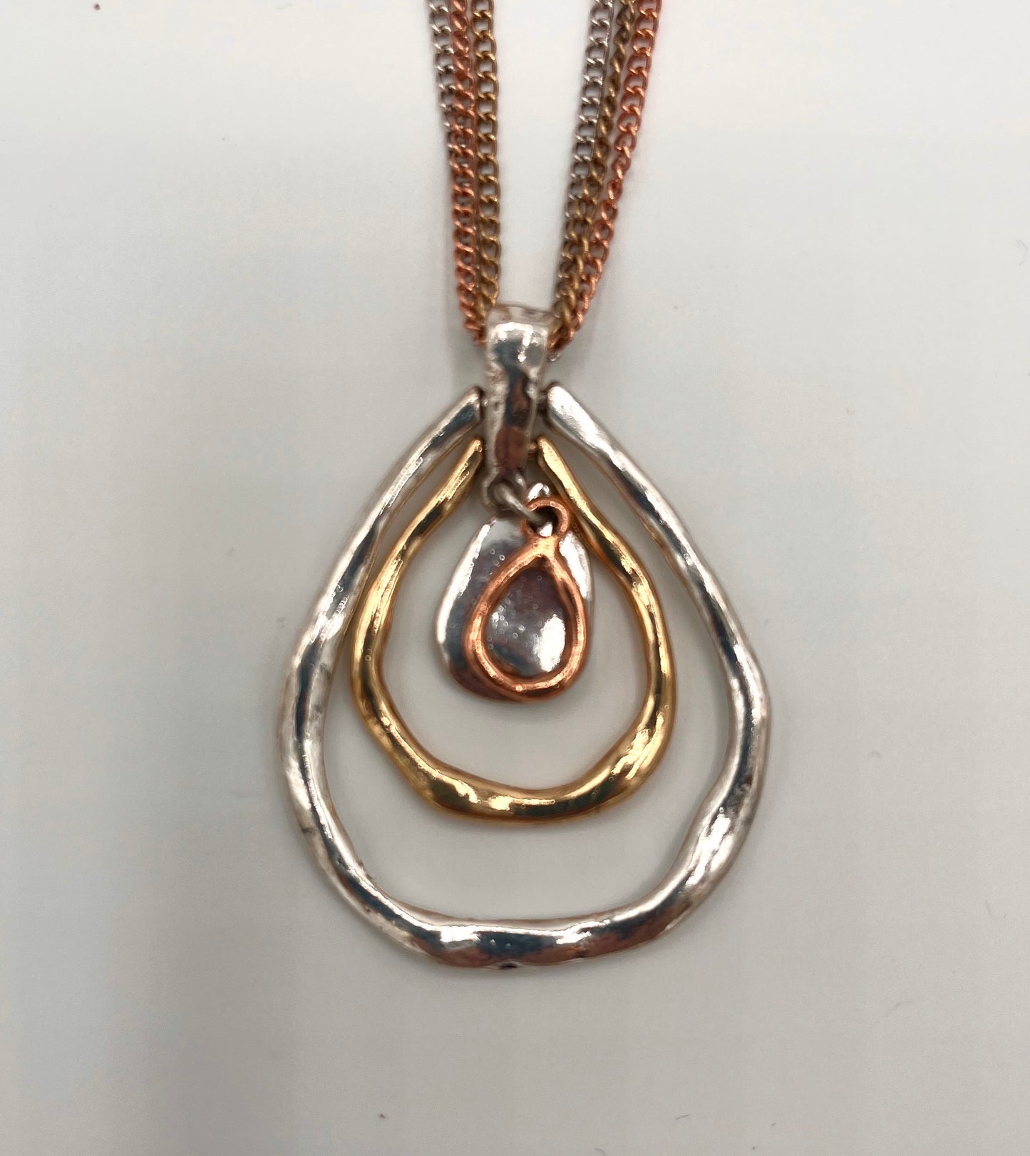 Teardrop Silver,Brass & Copper Necklace & Earring Set