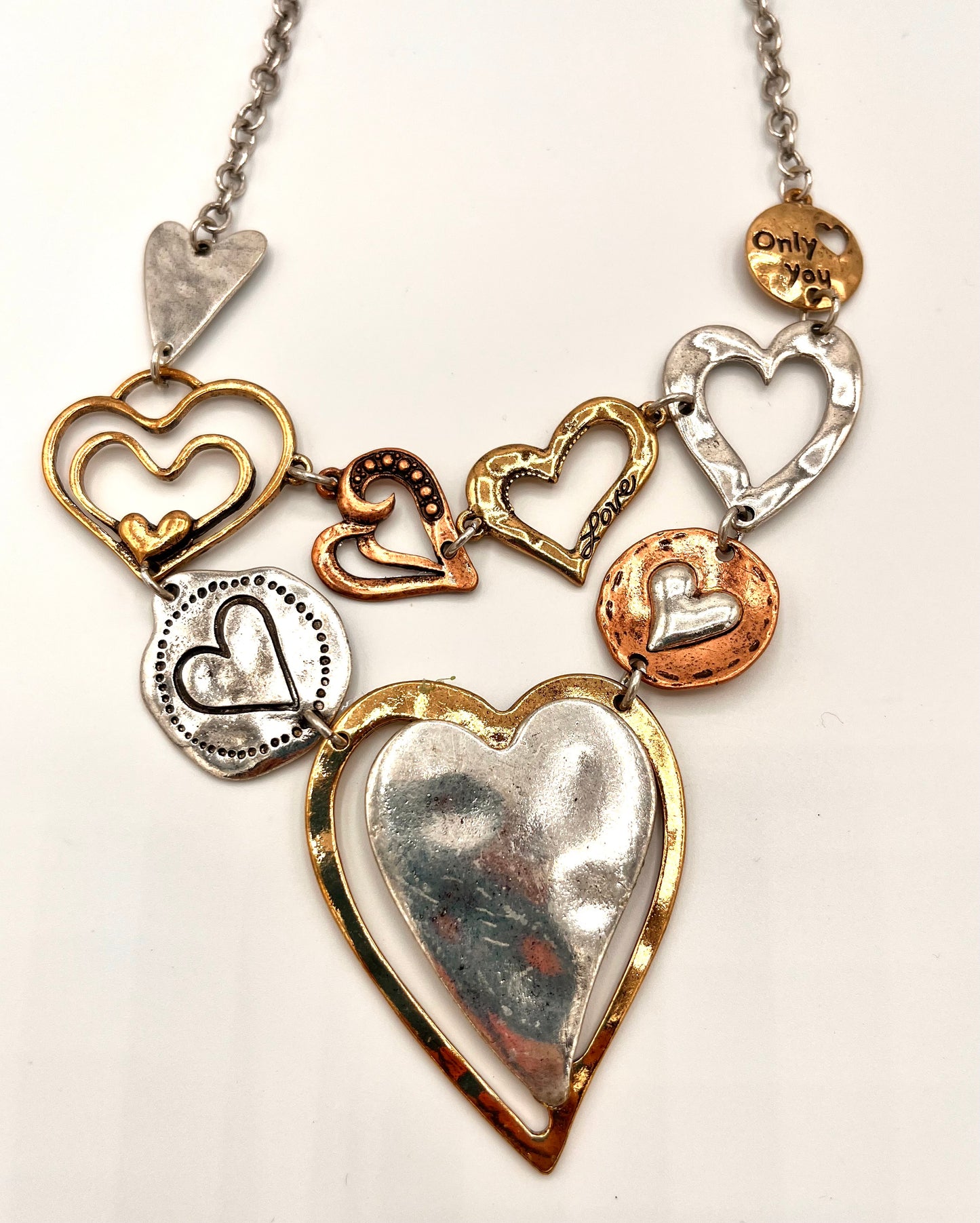 Multi Metal Heart Necklace and Earrings Set