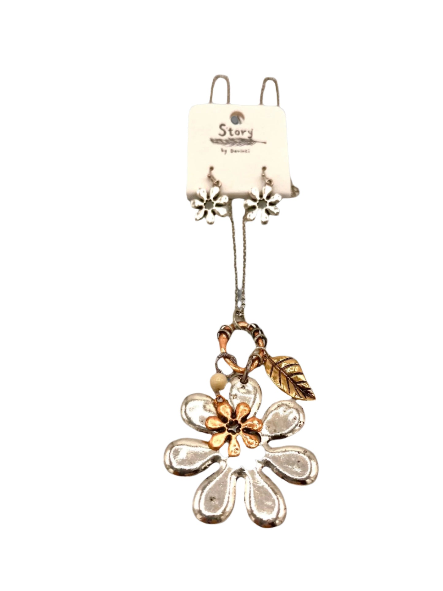 Long Multi Metal Daisy Necklace and Earring Set