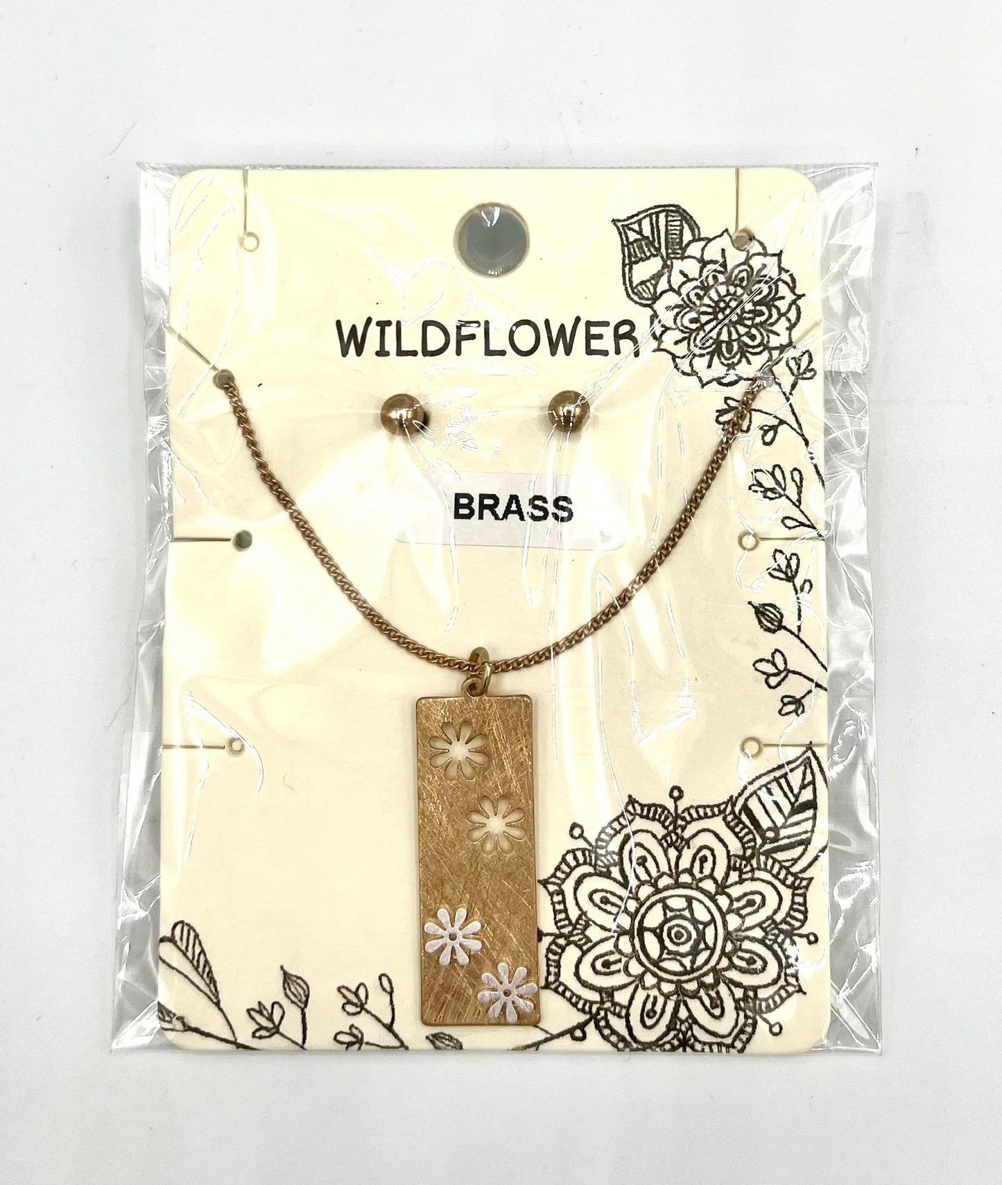 Brass Cut Out Daisy Necklace with Round Brass Earrings