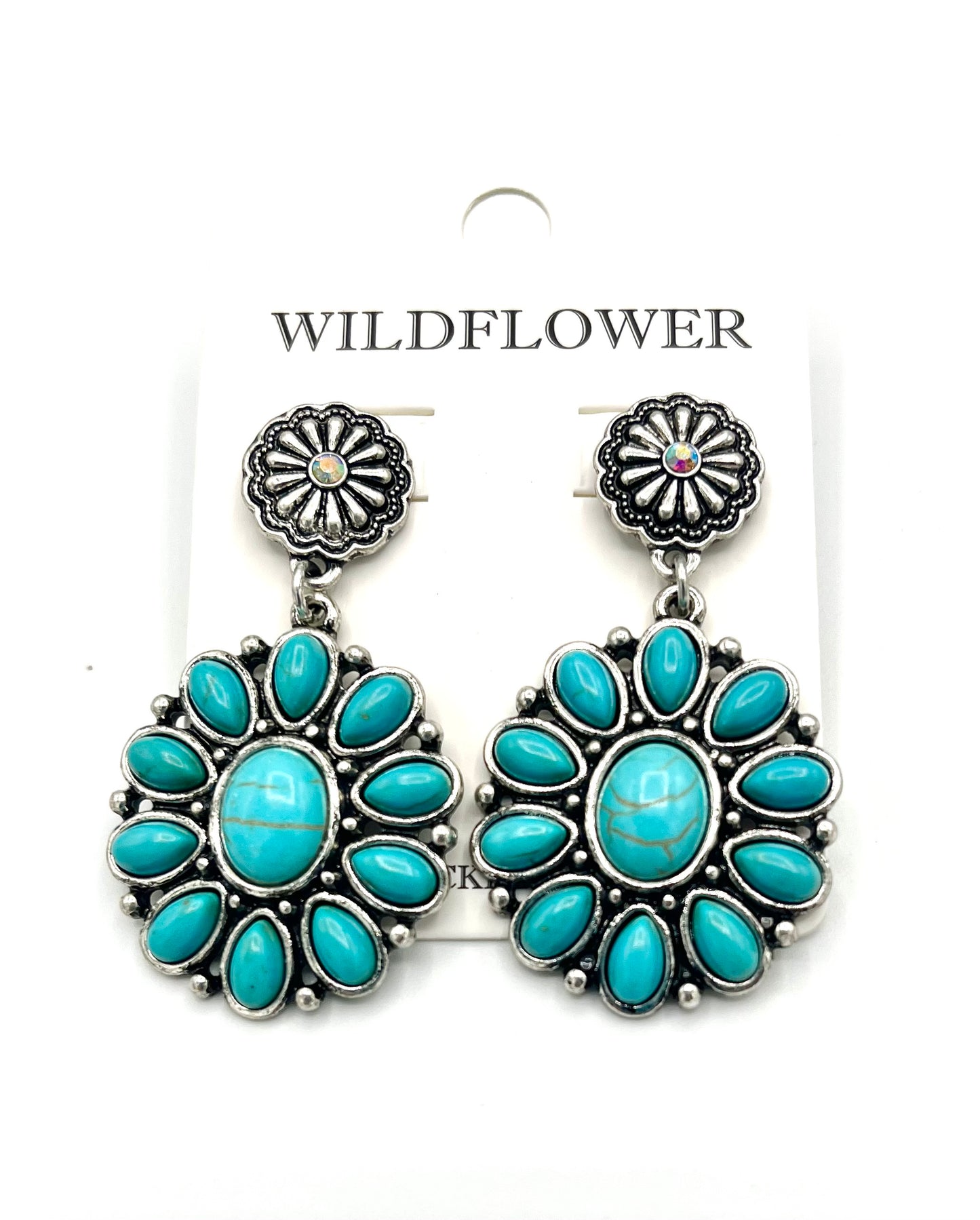 Round Turquoise Like Stones with Concho Stud Earrings