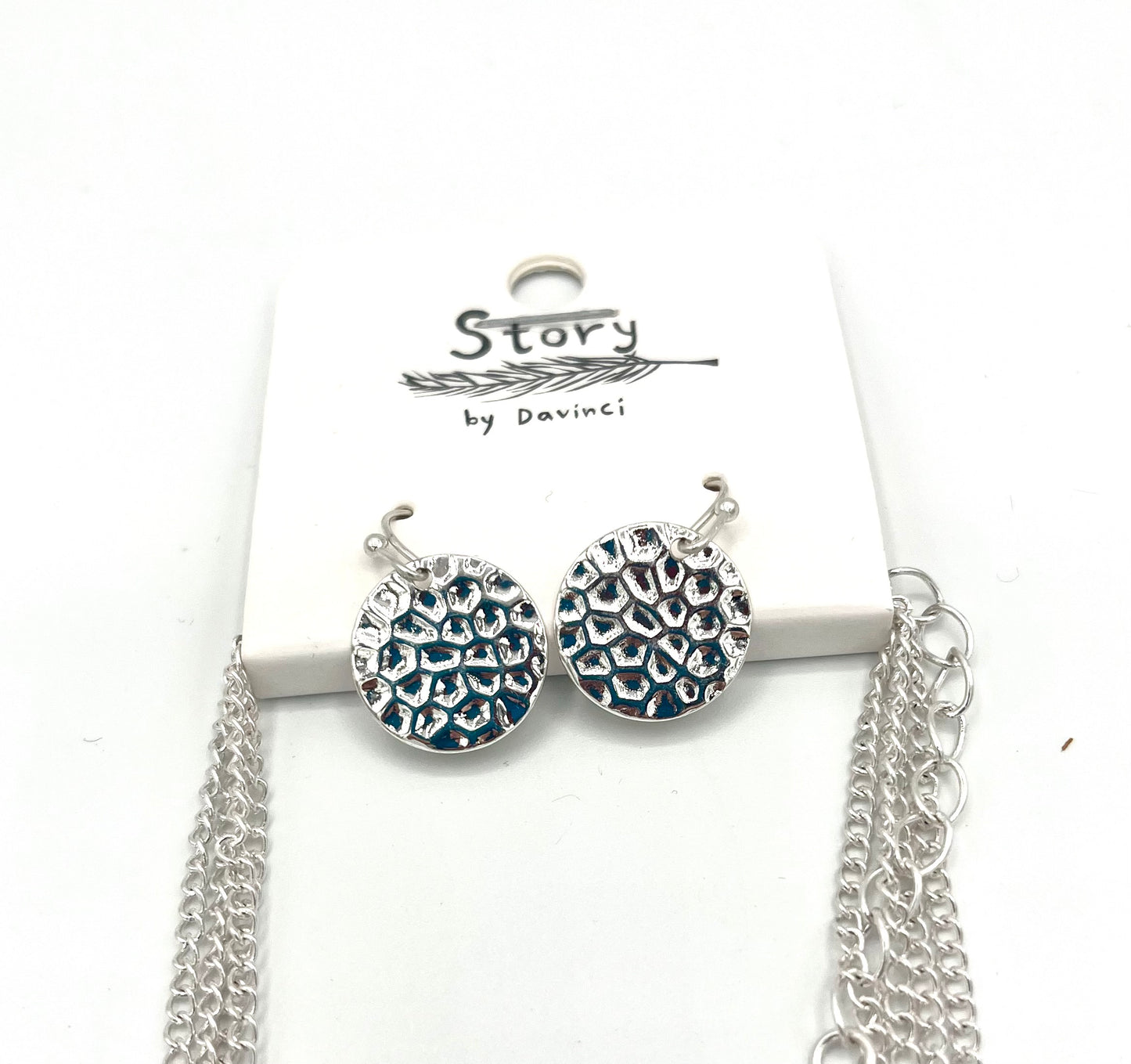 Black & Silver Round Circle Necklace with Earrings