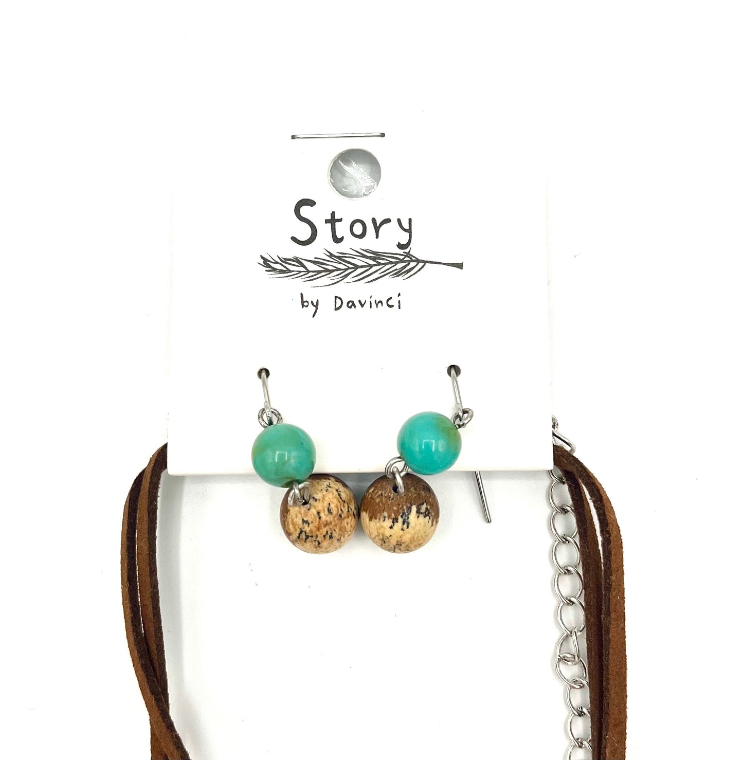 Round Disc Necklace with Leather & Beads