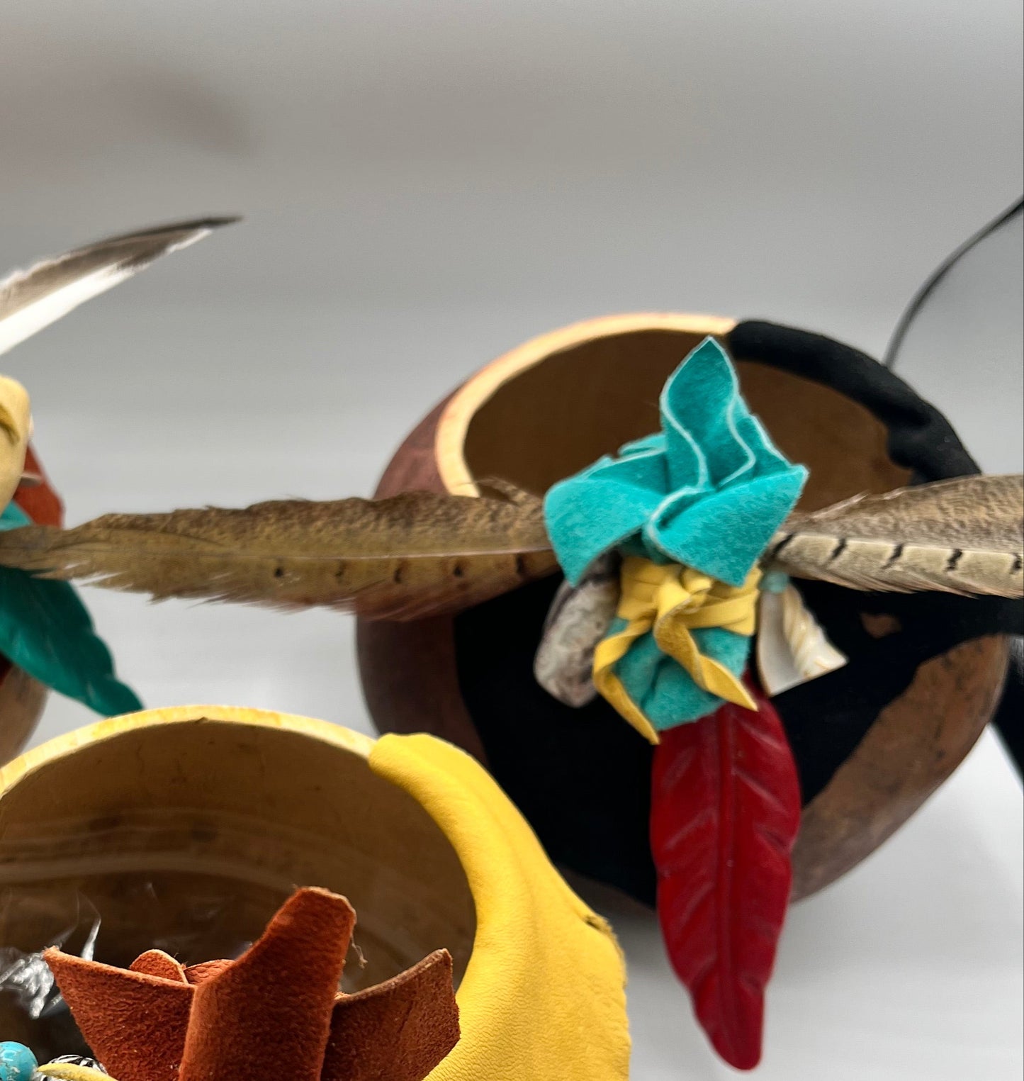 Open Decorated Gourd-Red Feather Glass Available