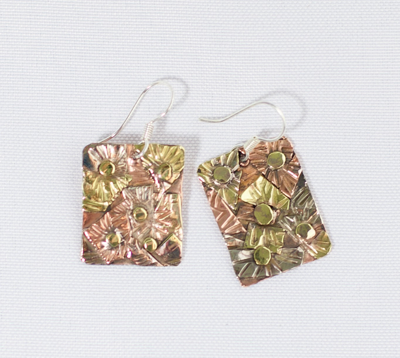 Handmade Beautiful Copper, Silver and Brass Earrings Multiple Daisies