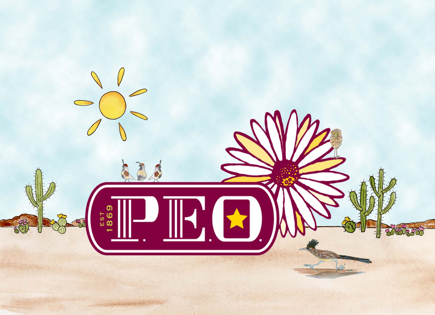 Zinnia Sky- P.E.O. Logo Card