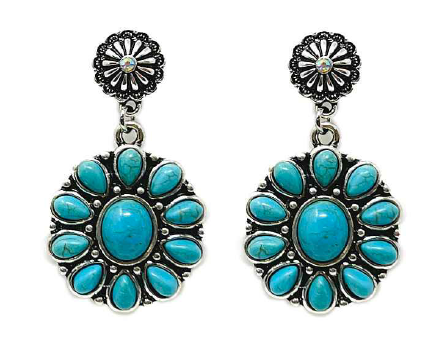 Round Turquoise Like Stones with Concho Stud Earrings