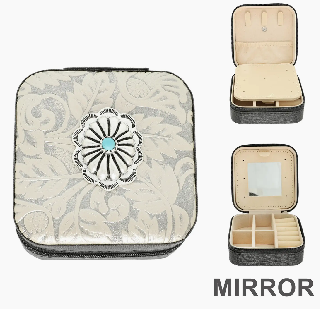 Silver Leather Top-Western Jewelry Box