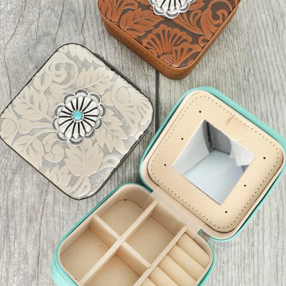 Silver Leather Top-Western Jewelry Box