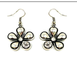 Silver Colored Daisy with a Bling Petal Earrings
