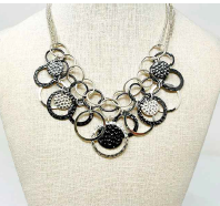 Black & Silver Round Circle Necklace with Earrings