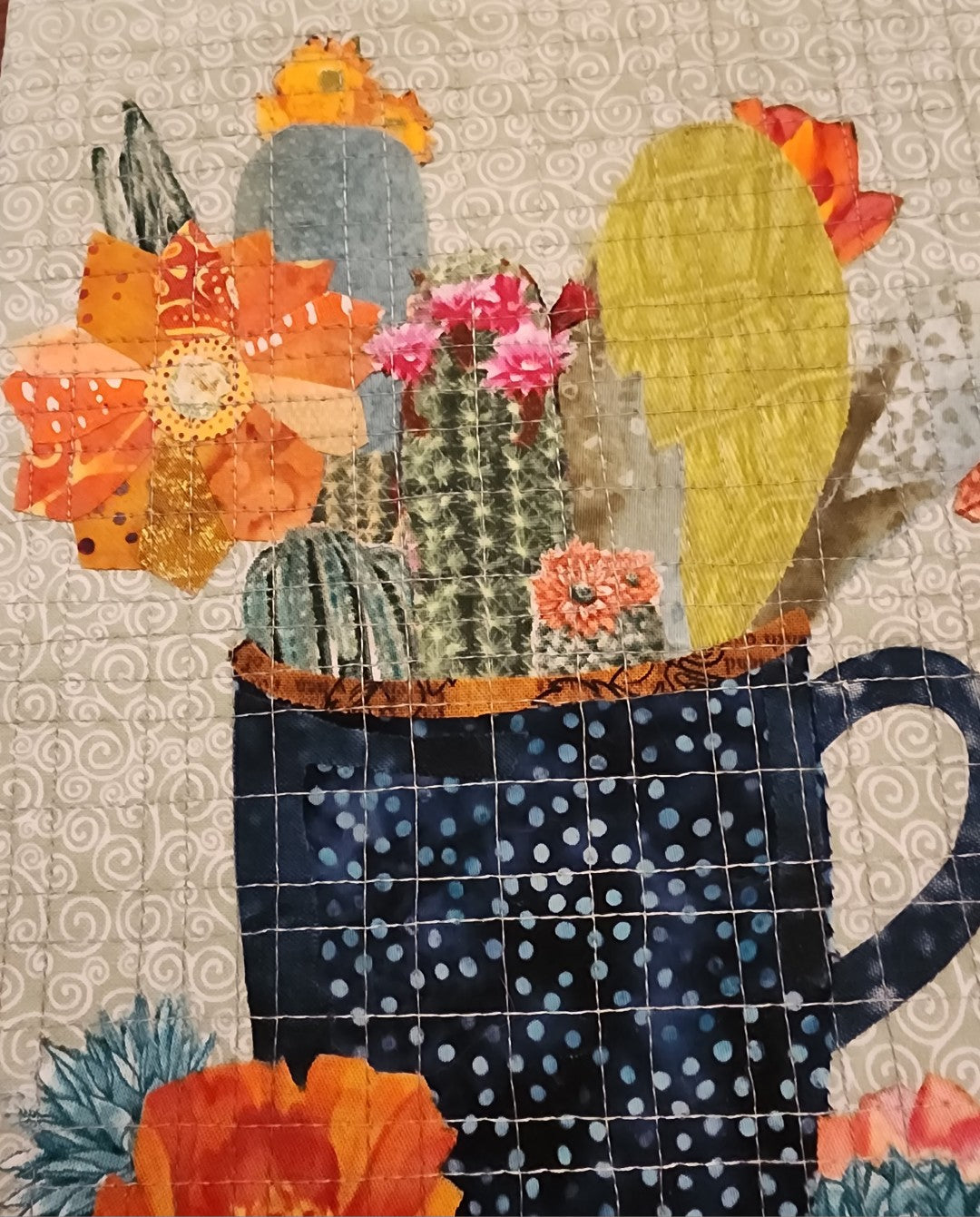 Quilted Collage-Cacti in a Cup