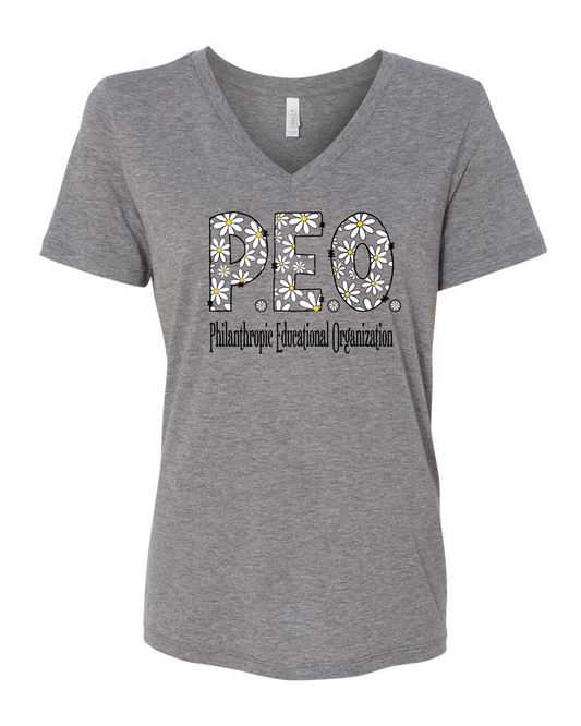P.E.O. Daisy Font  V-Neck Ladies Fit