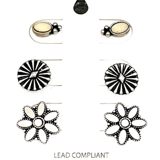 3 Pair Ivory & Silver Colored Earring-Post