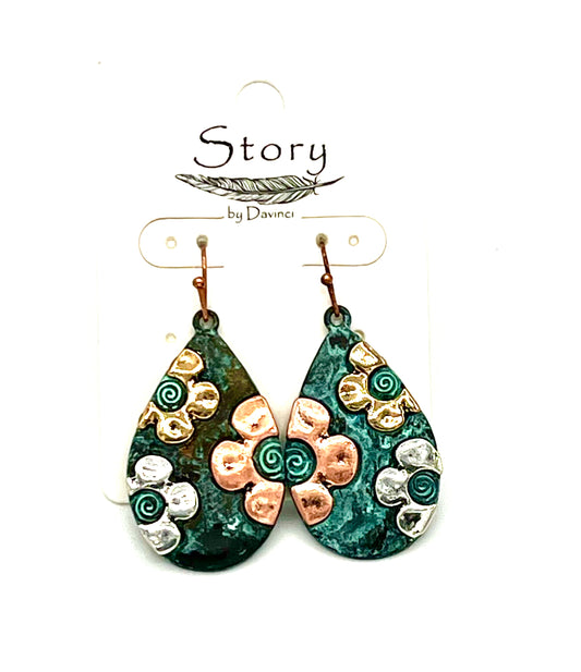 Turquoise Background Teardrop Daisy Earrings