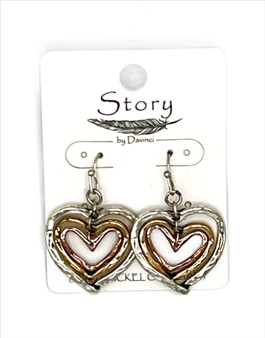 Silver and Brass Heart Wire Earrings.