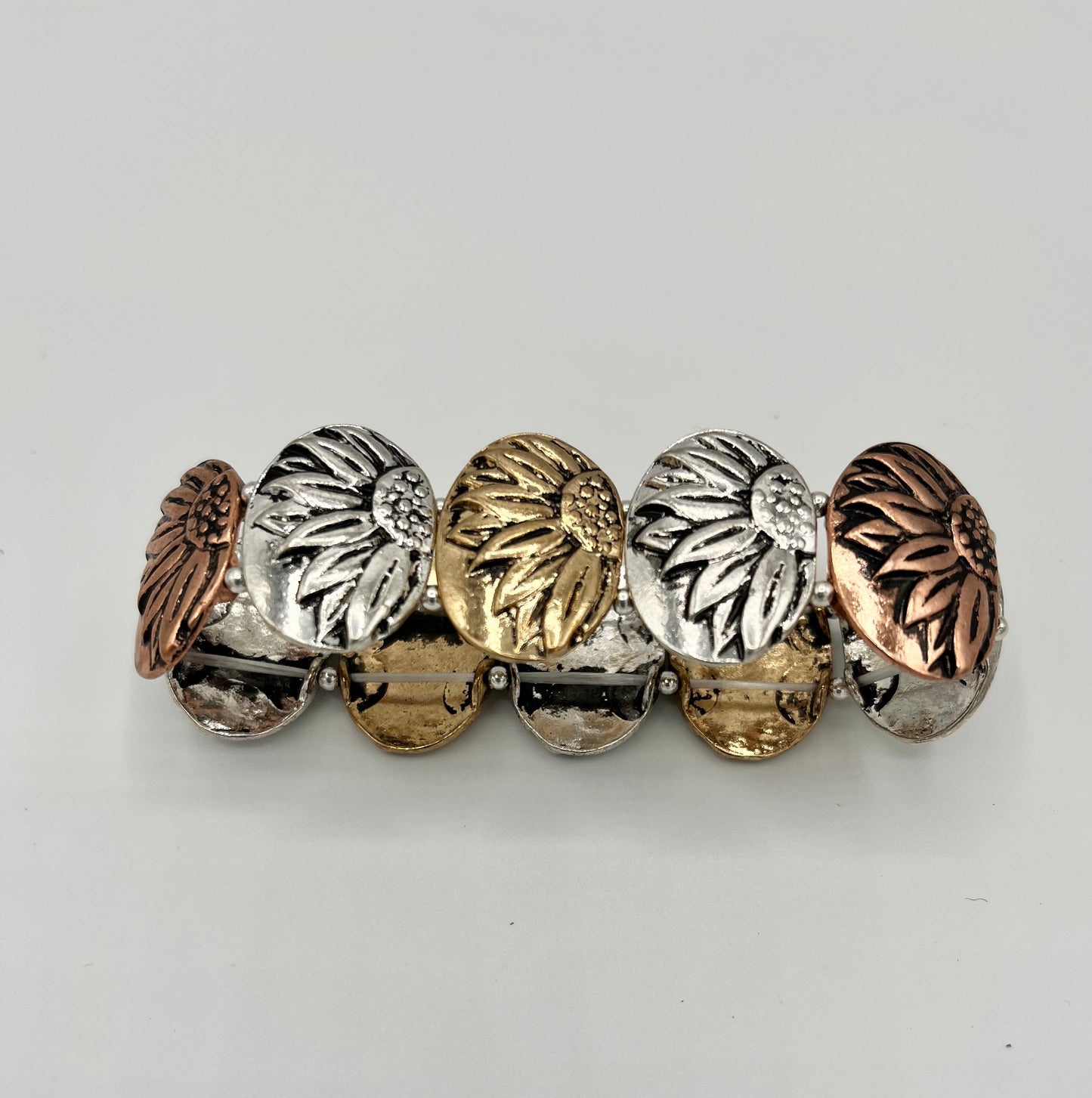 Oval Daisy Copper, Gold & Silver Stretch Bracelet