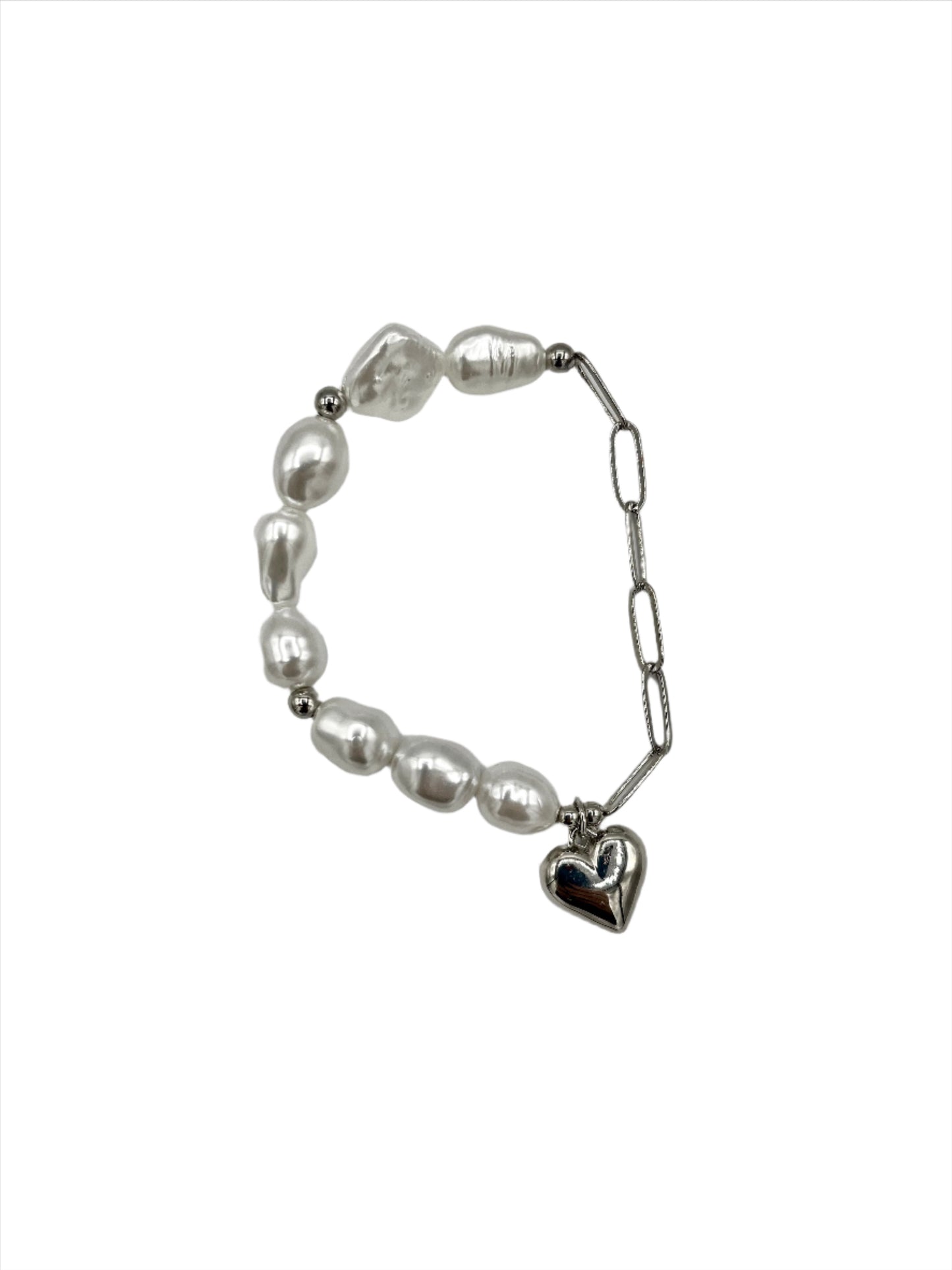 Silver Heart Pearl Bracelet