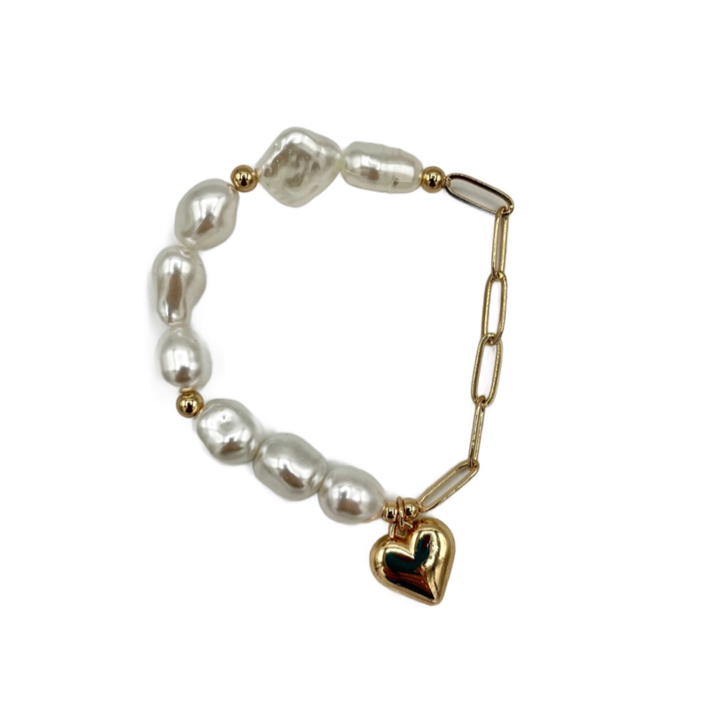 Gold Heart Pearl Bracelet