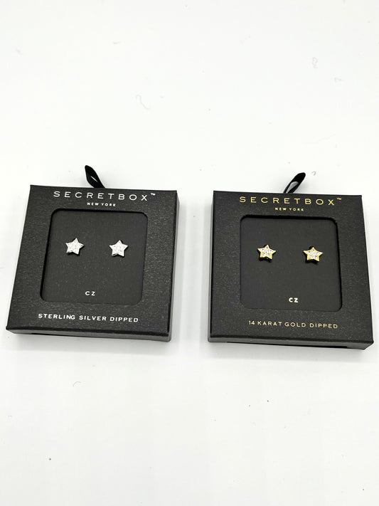 White Gold Dipped Cubic Star Earrings-Small