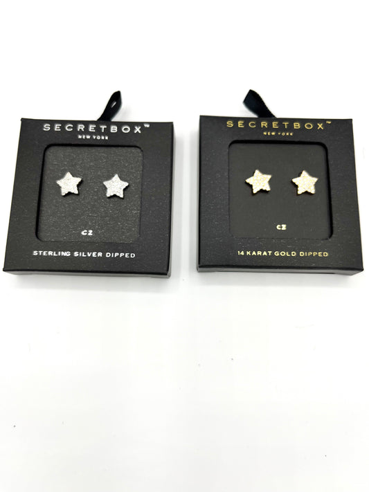 White Gold Dipped Cubic Star Earrings-Large