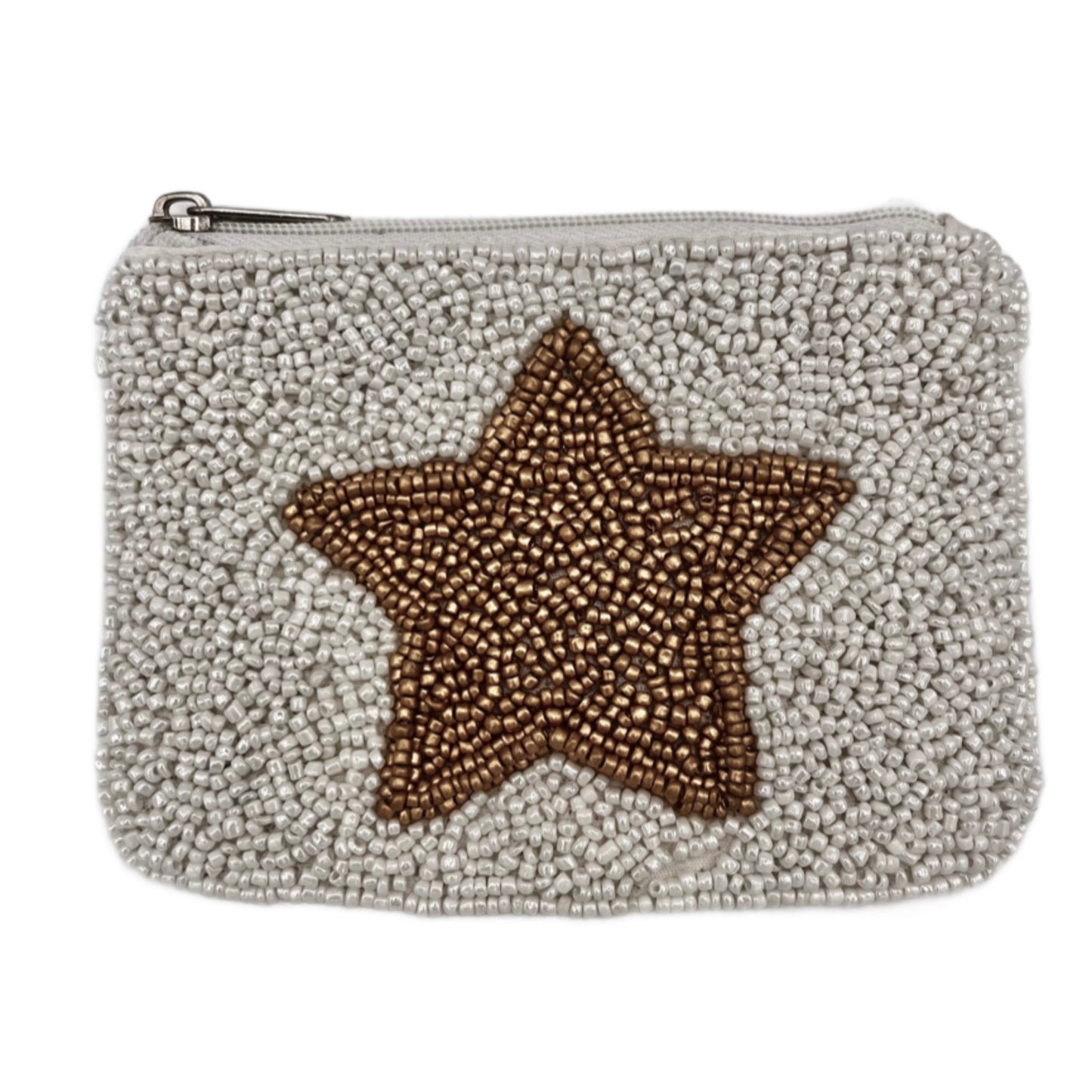 Gold Star with White Background Beaded Coin Purse