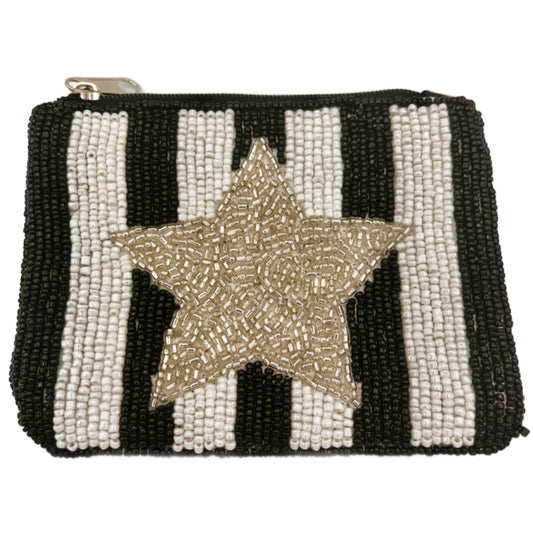 Silver Star with Black and White Strip Beaded Coin Purse