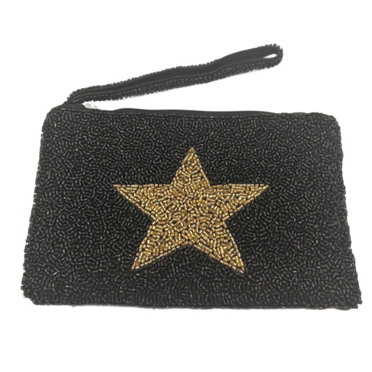 Gold Star with Black Background Beaded Wristlet Purse