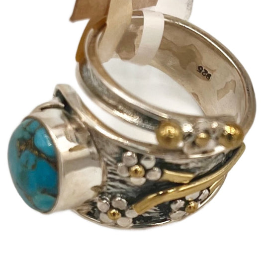 Daisy Silver Ring Tiger Eye Stone-Adjustable