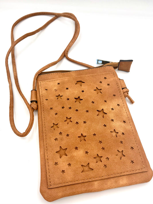 Beige Star Design Crossbody Bag
