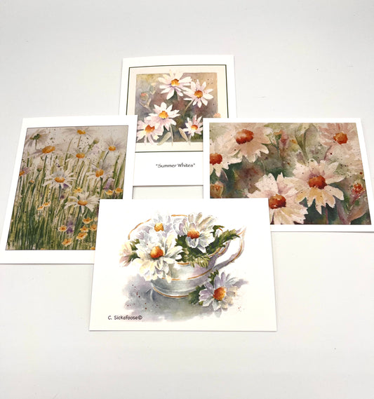 Artist, P.E.O., Catherine Sickafoose-TeaCup Daisy Cards-Pack 4 Assorted
