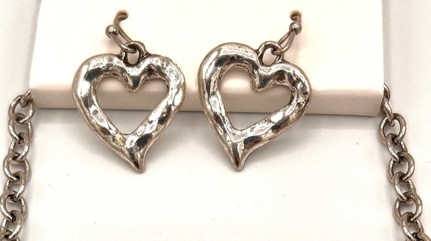 Multi Metal Heart Necklace and Earrings Set