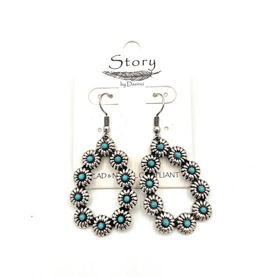 Silver Daisies with Turquoise Middle Southwest Earrings.