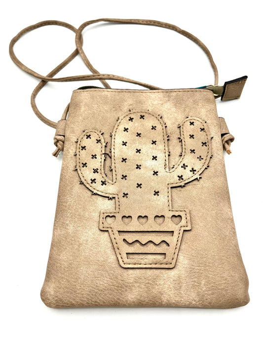 Tan Cactus Design Crossbody Bag