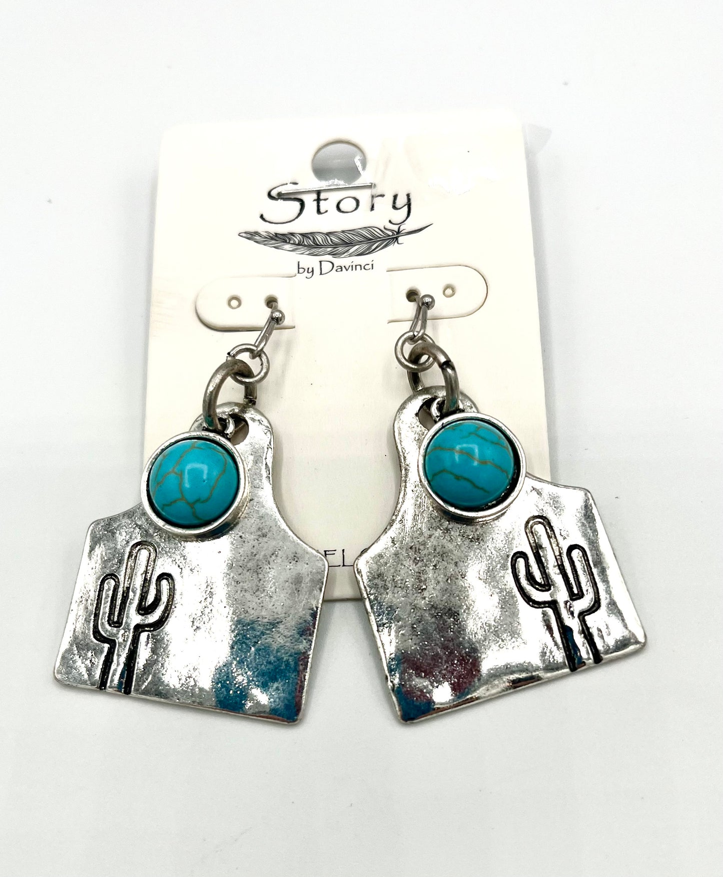 Silver with Saguaro Cacti and Turquoise Stone