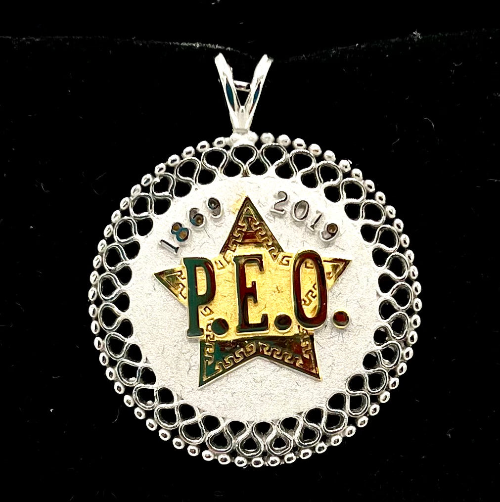 Sterling Silver 150 Year P.E.O. Pendant with Gold Star