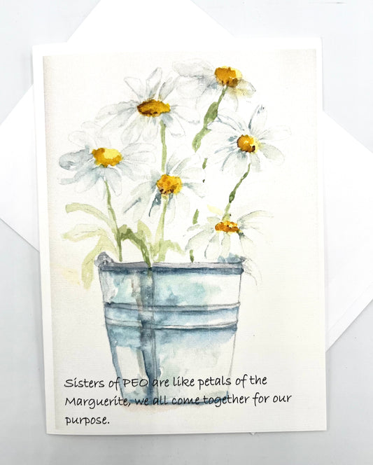 P.E.O. Artist, Mary Leeper Watercolor "Daisies in Bucket"
