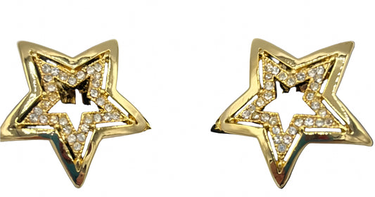 Elegant Star with Crystals Clip Earrings