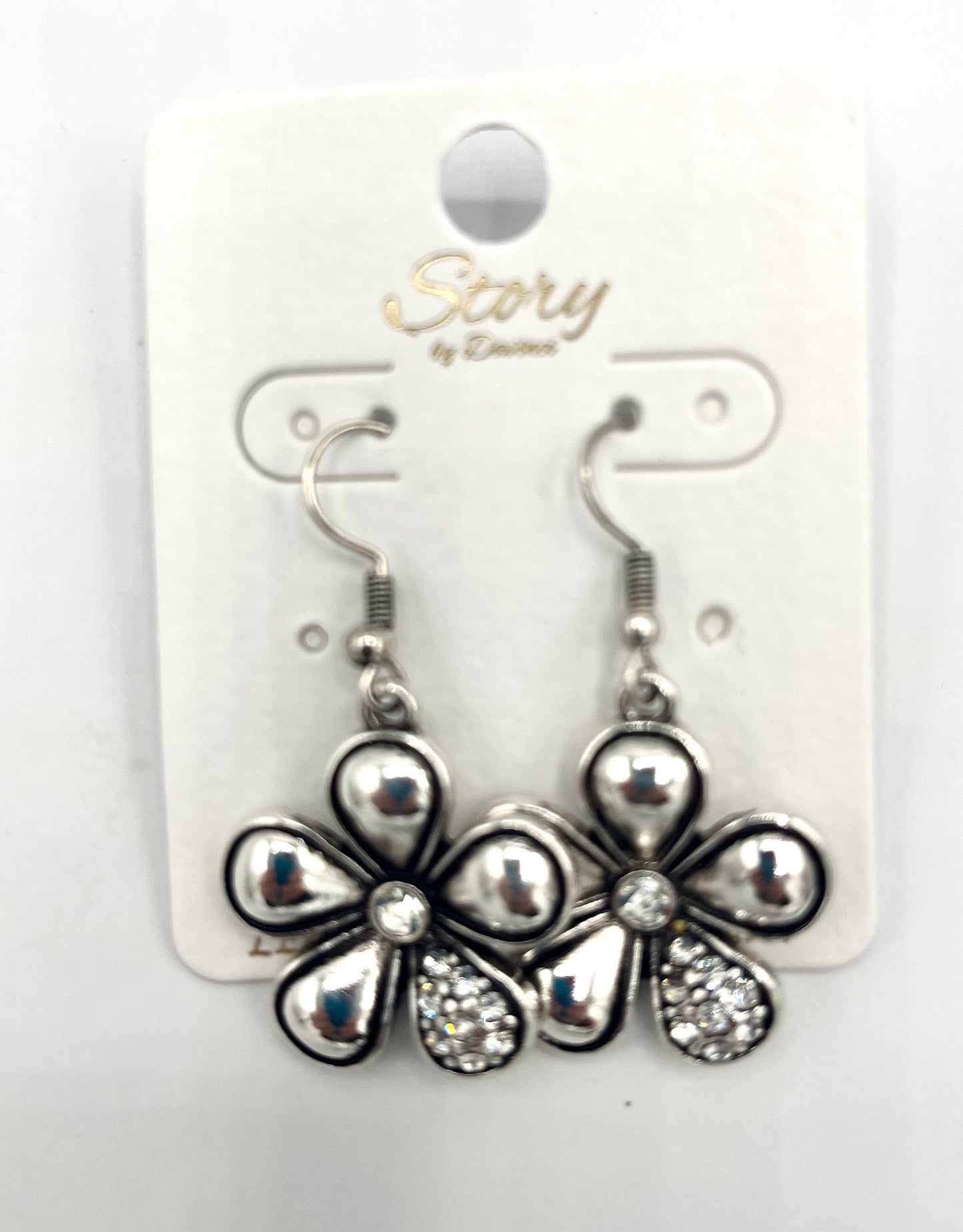 Silver Colored Daisy with a Bling Petal Earrings