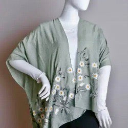 Embroidered Daisy Kimono-Sage Color