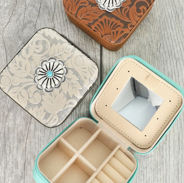 Turquoise Leather Western Jewelry Box&nbsp;