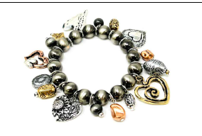 Faux Silver Bead Charm Bracelet